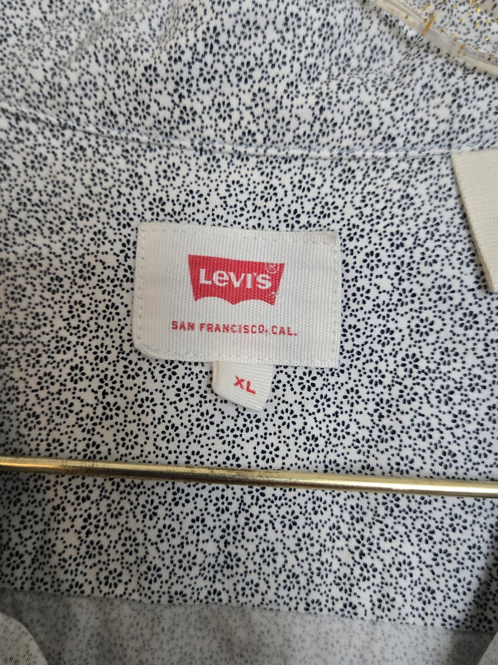 Levi's Men XL Short Sleeve Button Down Shirt Floral Micro Print White Navy Cotto